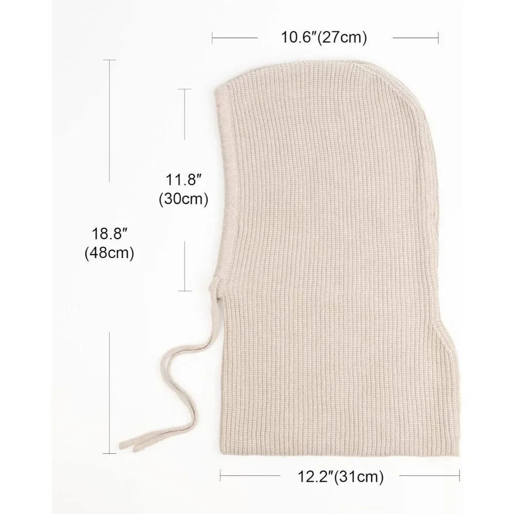 Unisex Beige Beanie Skull Cap with Drawstring Warm Winter Hats for Outdoor
